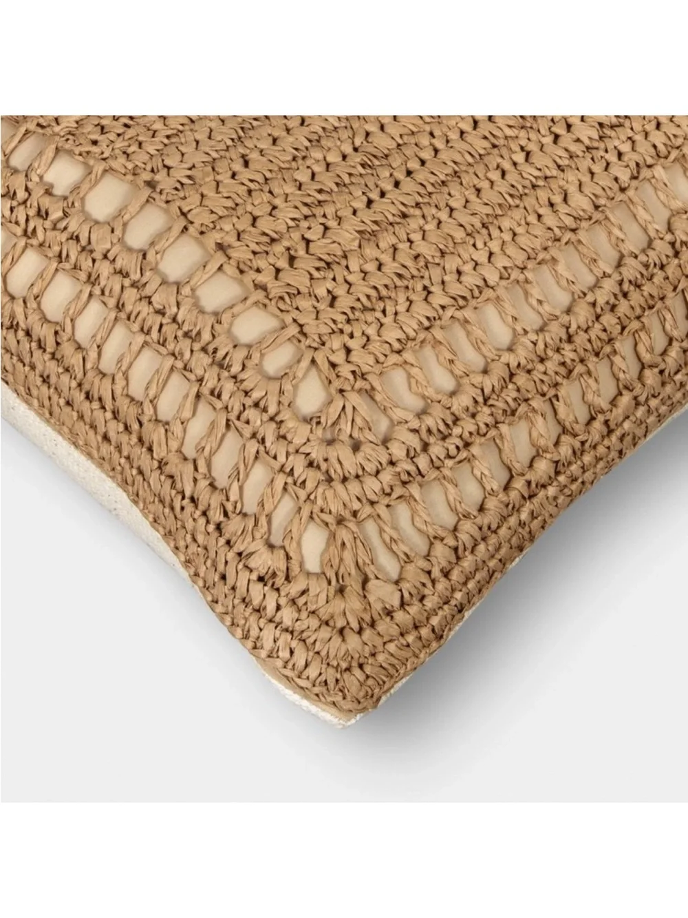 Woven Rectangular Decorative Throw Pillow in Natural Tan Macrame Boho Cottage